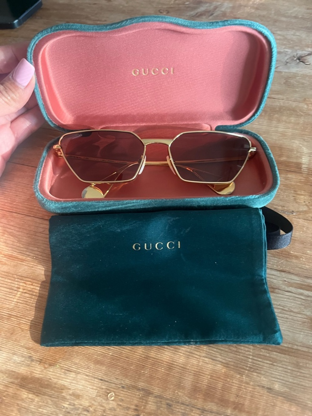 Gucci Gold Frame Sunglasses with Brown Lenses